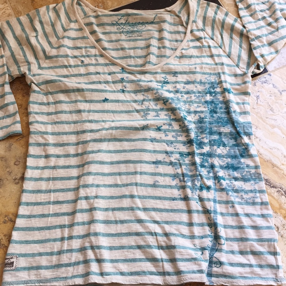 Life is good organic cotton striped scoop neck T - Picture 2 of 7